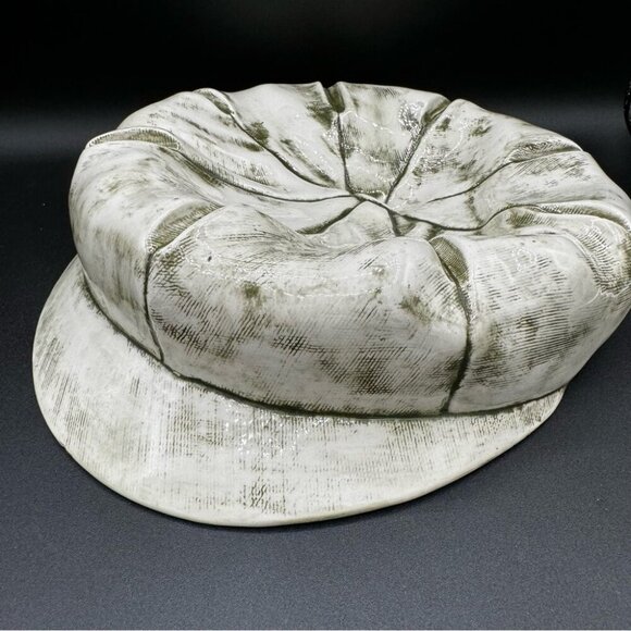 Ceramic Pageboy Newsie Cap for Decor or Trinkets in Green and White 10in - Picture 4 of 15